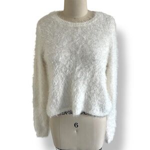 Abercrombie & Fitch White Fuzzy Crew Neck Sweater